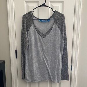 Gray and Black Long Sleeve V-Neck Top
